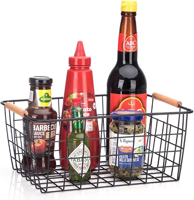 LeleCAT Wire Baskets with Wooden Handles, Wire Storage Organizer Baskets (Set...