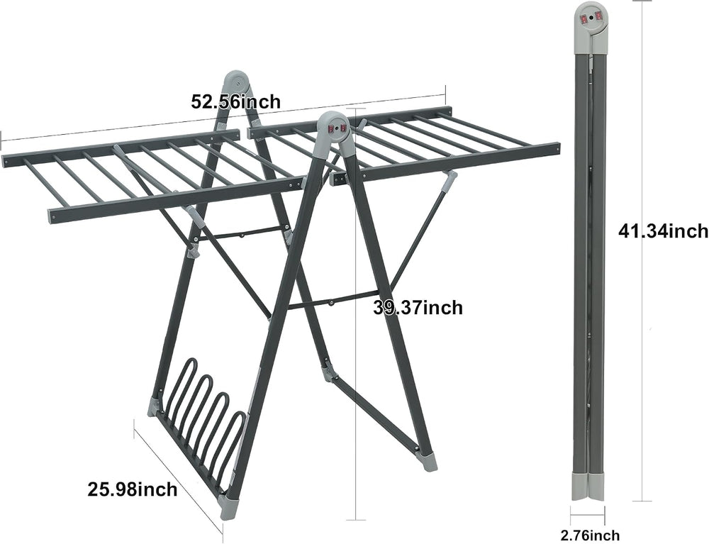 Heating Clothes Drying Rack Foldable Shoes Socks Space Gray