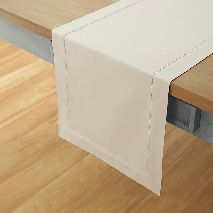 Solino Home Linen Hemstitch Table Runner 60 Inches - Cotton Linen Small Table...