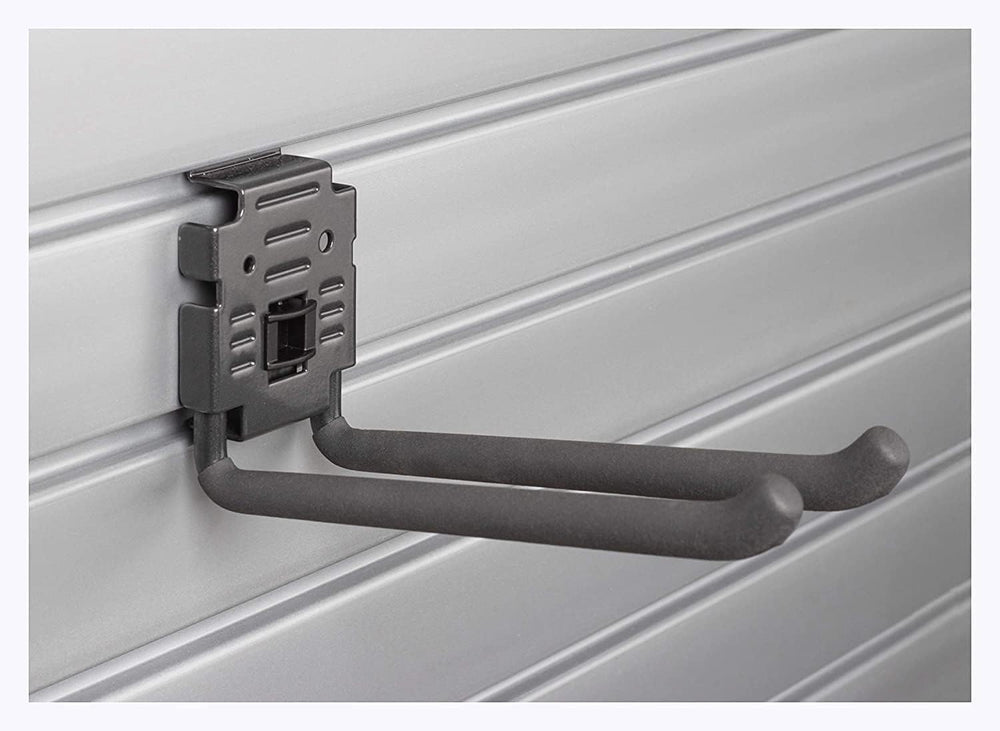 8" Double Hook with Locking Bracket for Tool Storage on Garage Slatwall ...