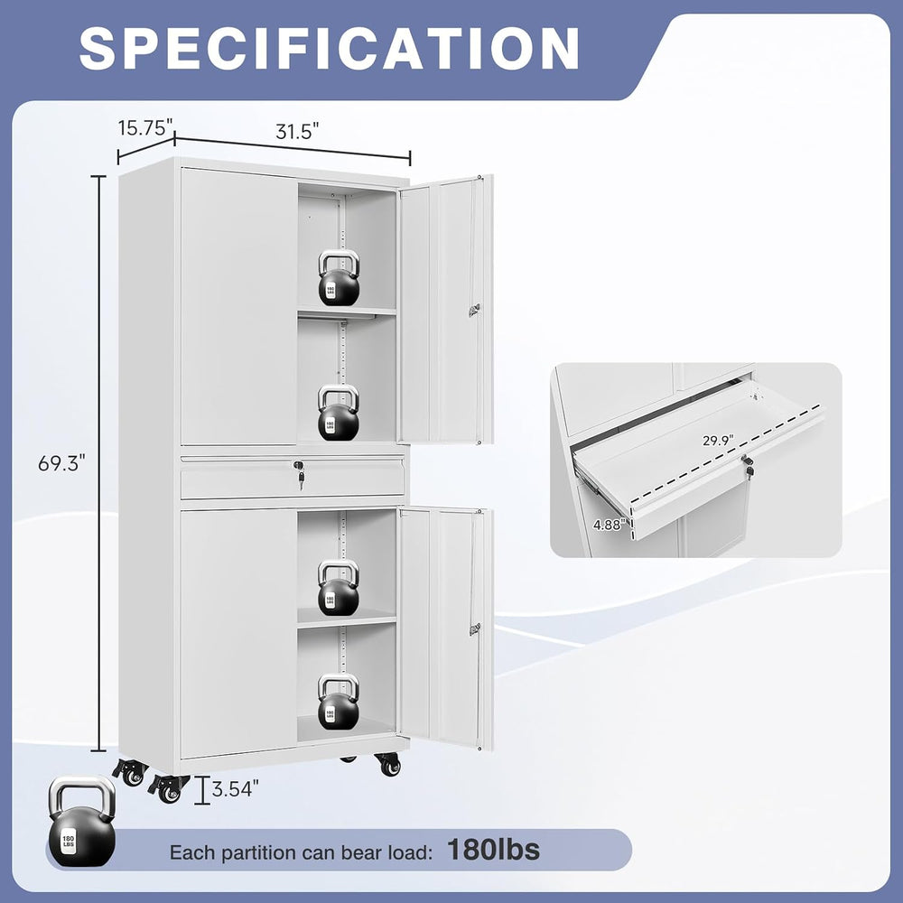 73" Metal Garage Storage Cabinet with Wheels, Rolling Tool Storage with ...