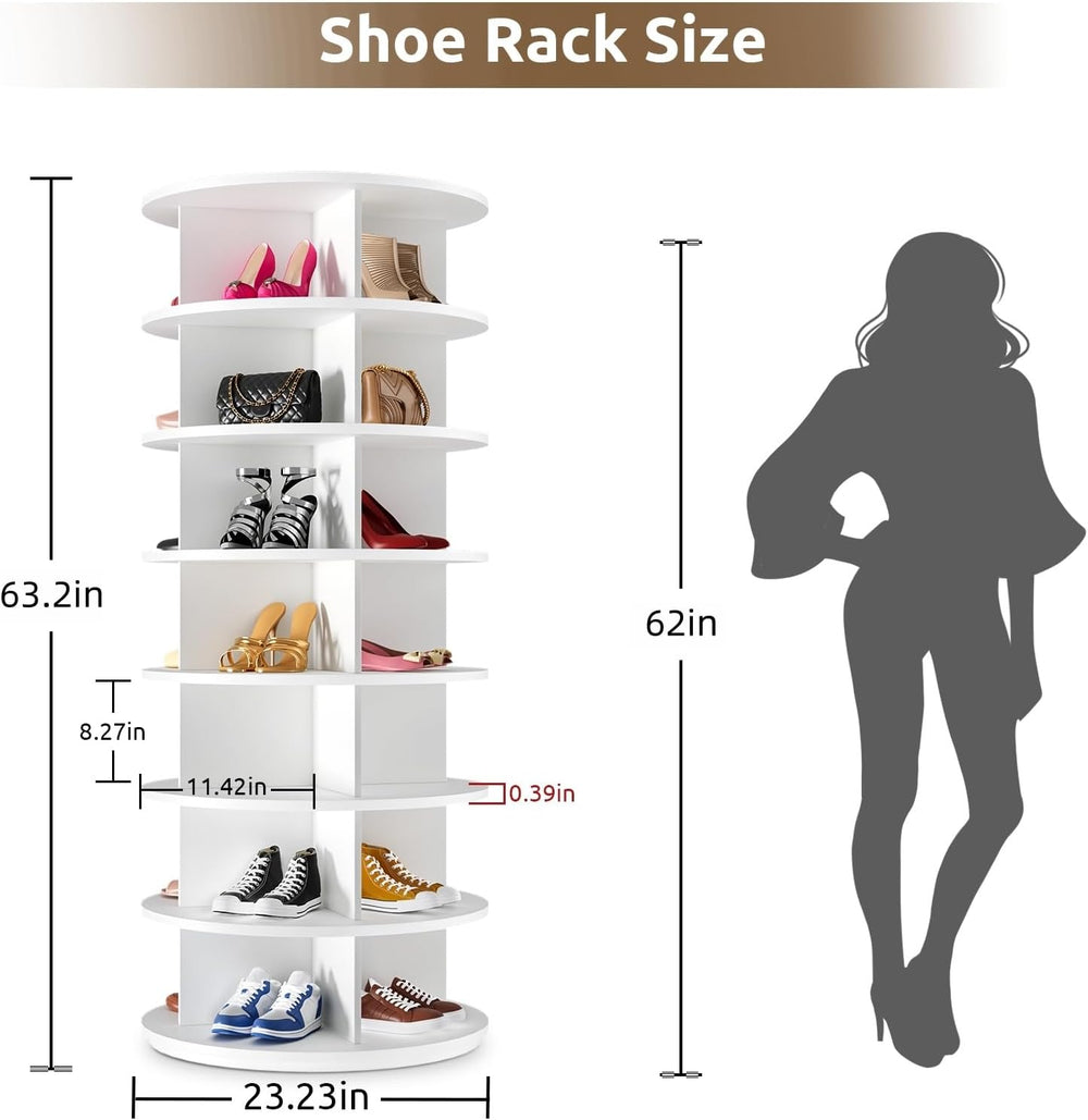 Rotating Shoe Rack 7 Tier Spinning Shoes Organizer Tower for 28-32 Pairs Lazy...