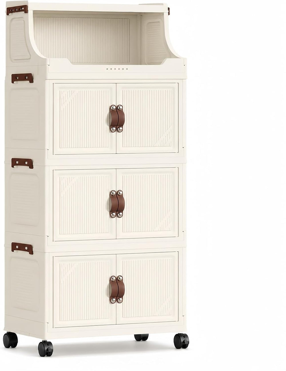 174QT Stackable Storage Bins with Top Lid and Wheels, 4 Tier Foldable Storage...