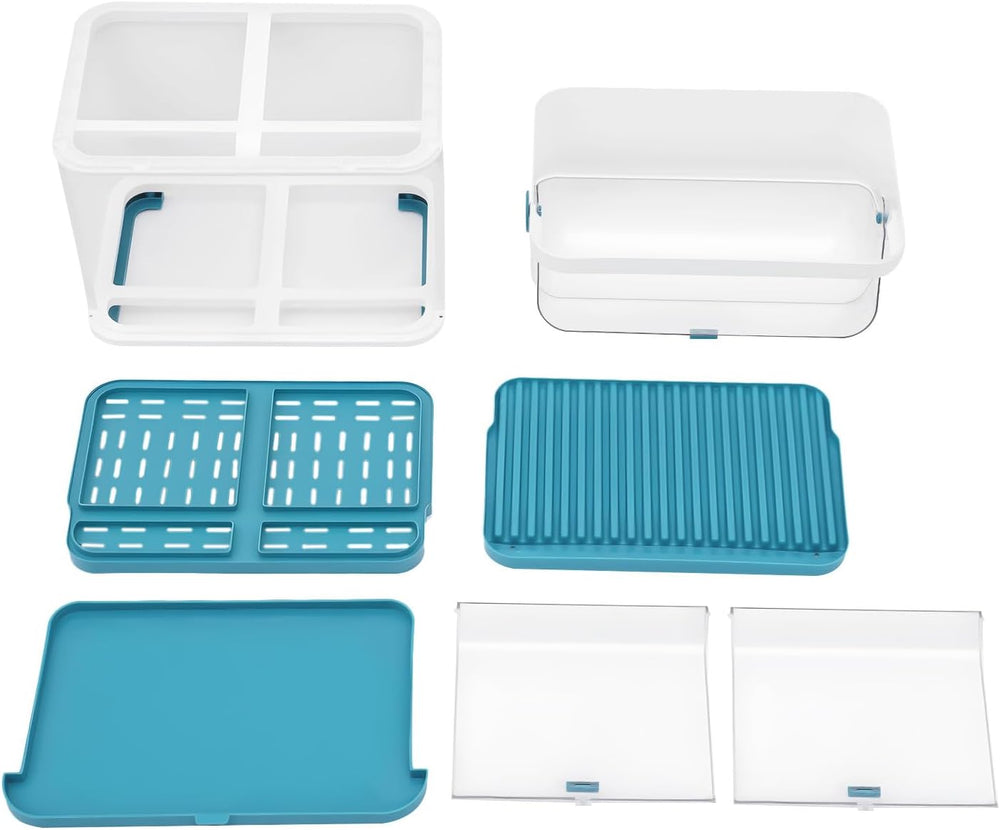 2-Tier Dish Dryer Rack with Cover & Drainboard Utensil Organizer with Lid...