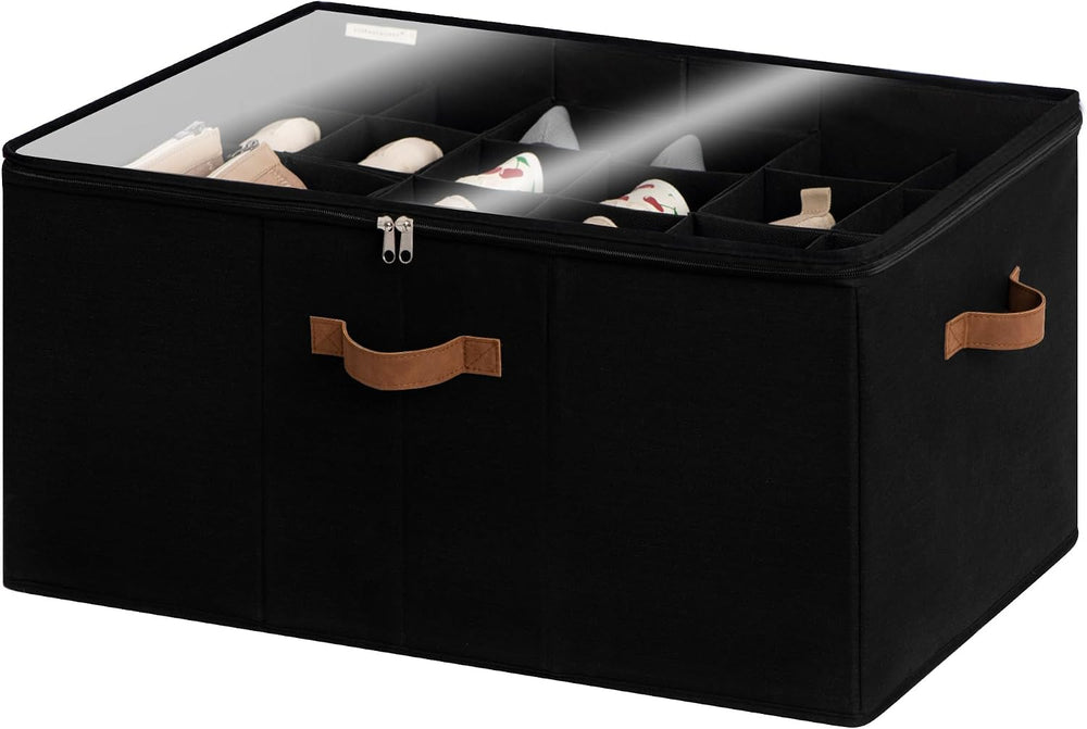 StorageWorks 24-Pair Large Shoe Organizer Box, Adjustable Dividers, Black
