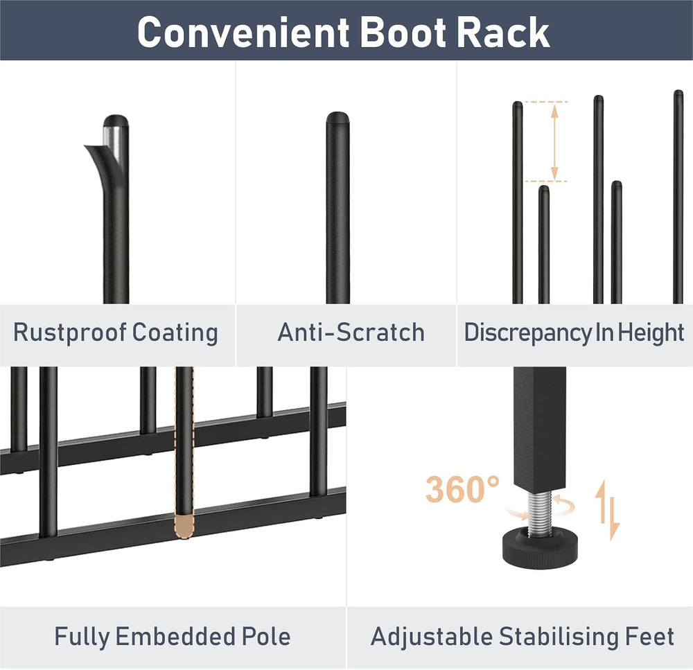 DIMJ Boot Rack 4-Tier - Black Metal Boot Storage Rack for Tall Boots Organize...