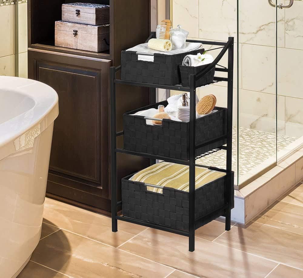 Sorbus Baskets for Organizing, 7-Piece Hand-Woven Storage Set (Black)