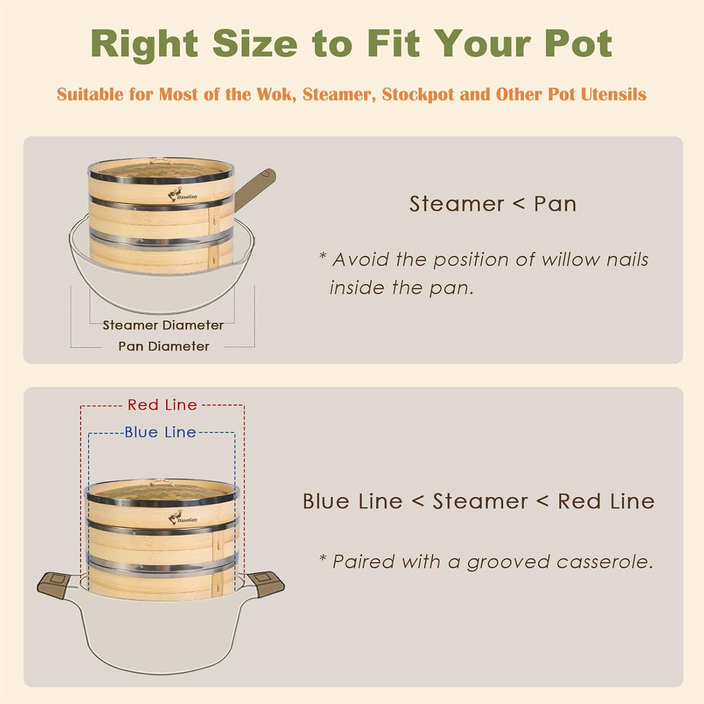 Bamboo Steamer Basket with Stainless Steel Rim 10 Inch Dumpling Steamer Kit
