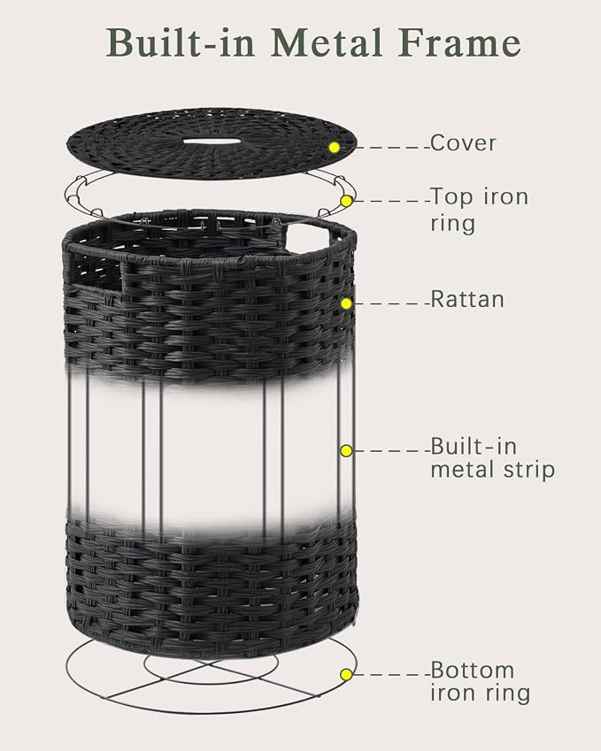 Large Laundry Hamper Laundry Basket Round 34.3 Gal Handwoven Wicker Laundry