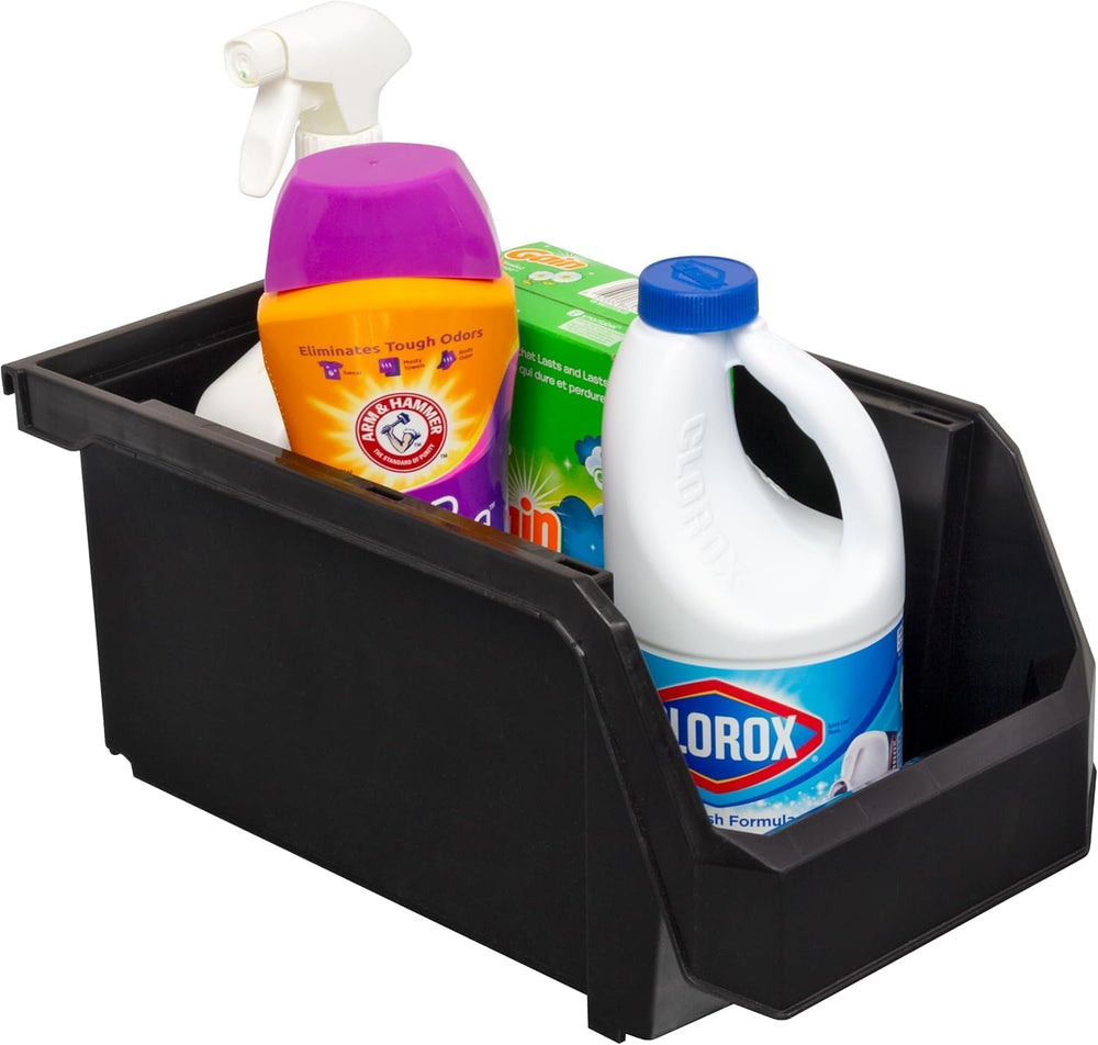 Large Stackable Plastic Storage Bins, 6-Pack, Black
