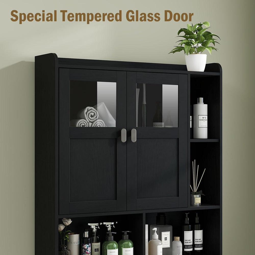 Vabches Over The Toilet Storage Cabinet with Doors and Shelves, Black