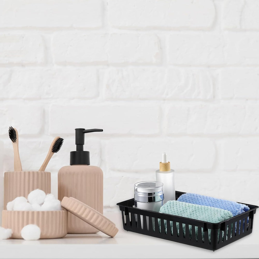 Set of 12 Small Plastic Baskets for Organizing, Black