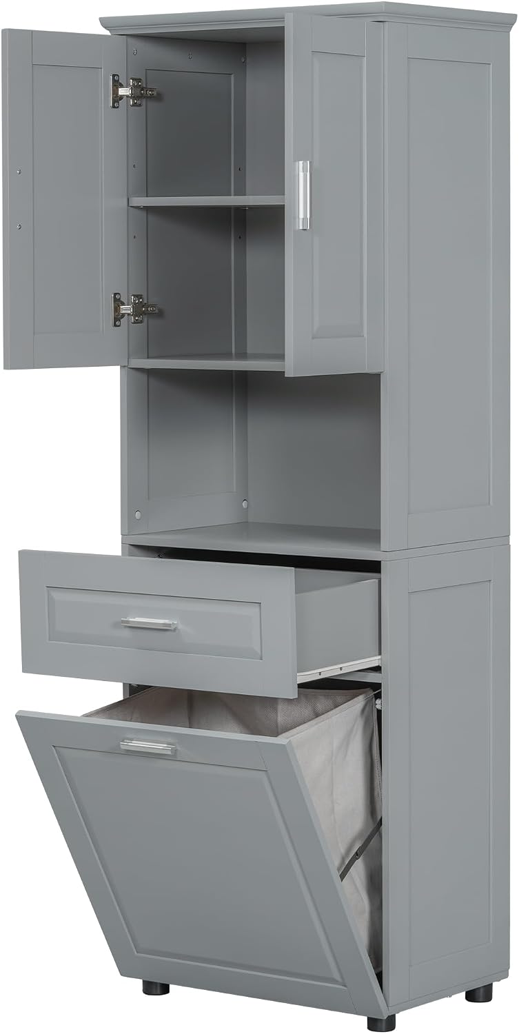 Tall Bathroom Cabinet with Storage Drawer, Modern Wood Bathroom Storage Cabin...