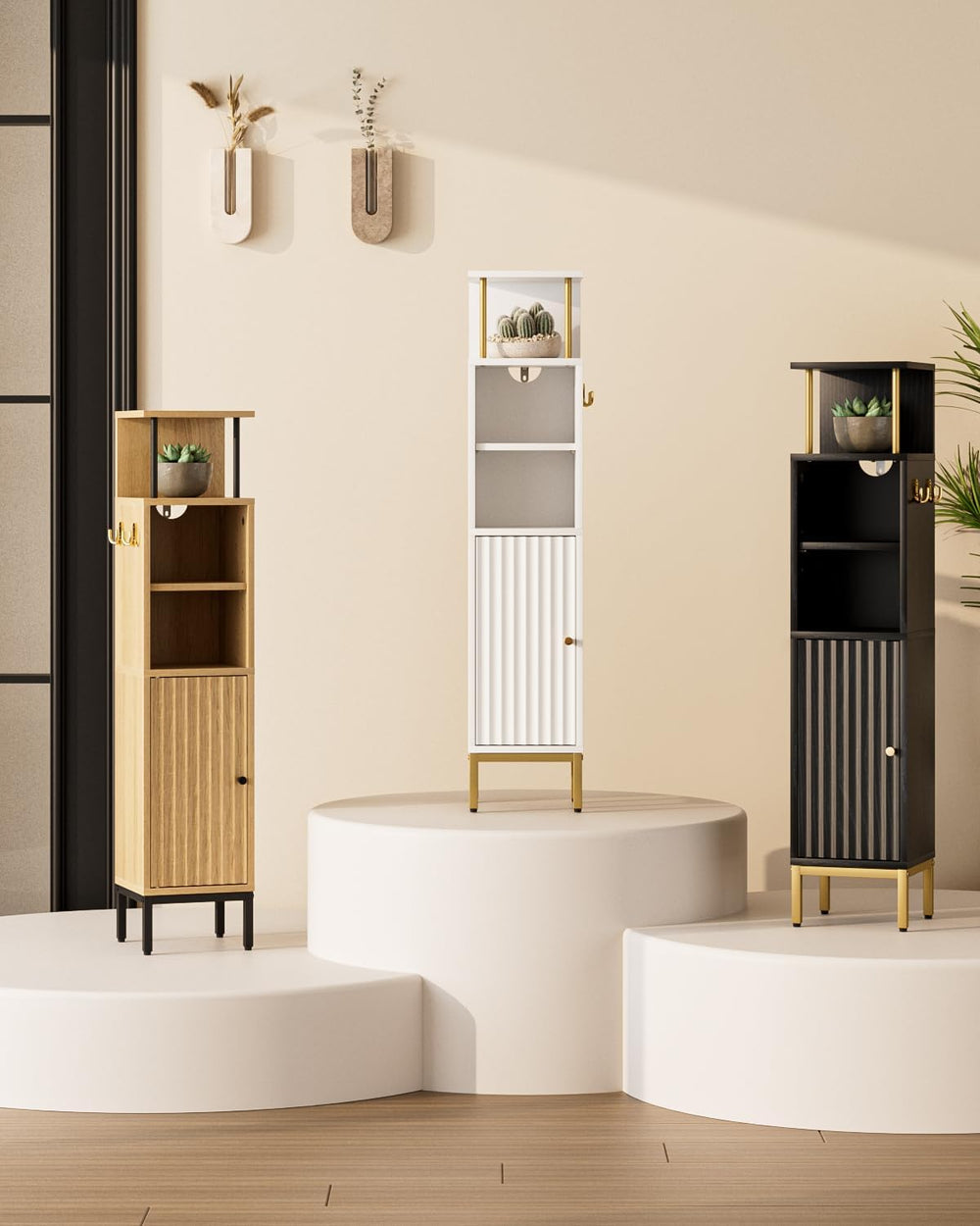 Bathroom Storage Cabinet,Small Corner Floor Cabinet with 2 Hook,Narrow Toilet...