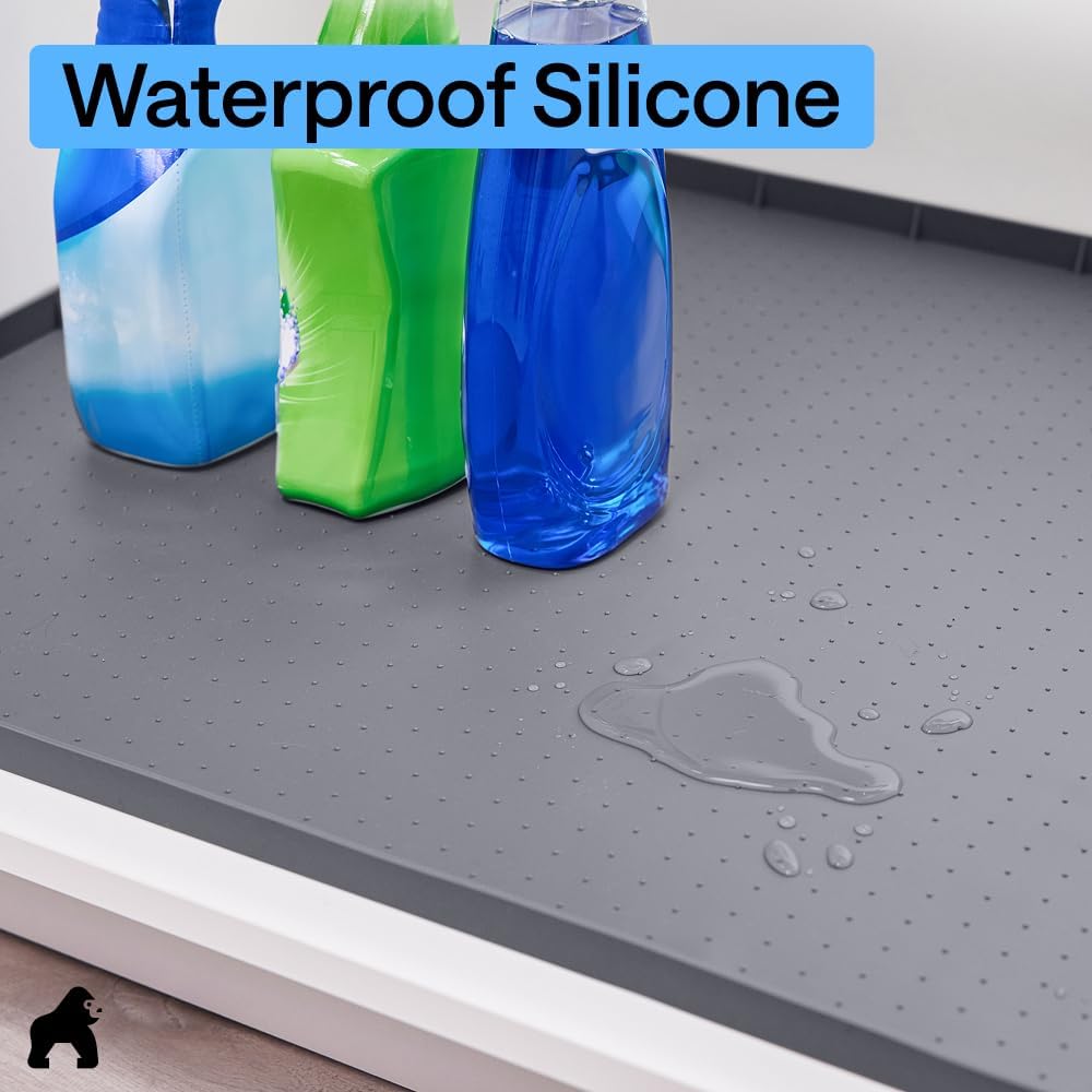 GORILLA GRIP Waterproof Silicone Under Sink Mat, Stay in Place, 34x22 Gray
