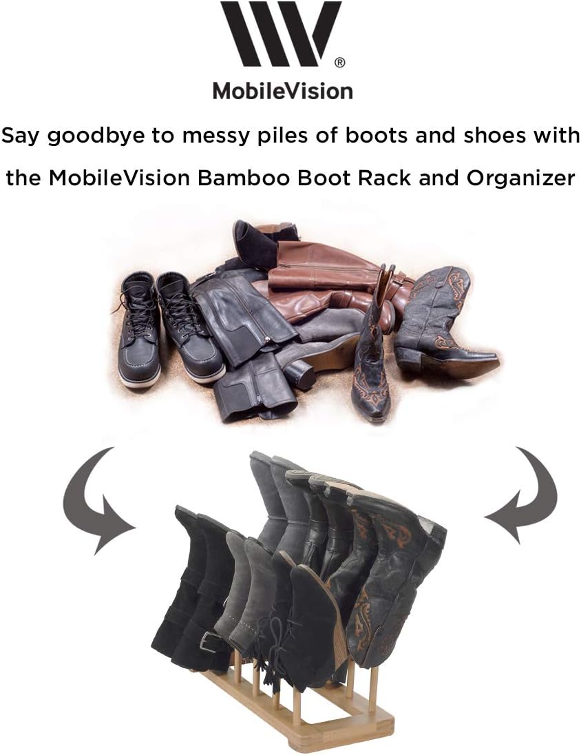 MobileVision Bamboo Boot Rack Free Standing Shoe Organizer, Holds 6 Pairs, St...