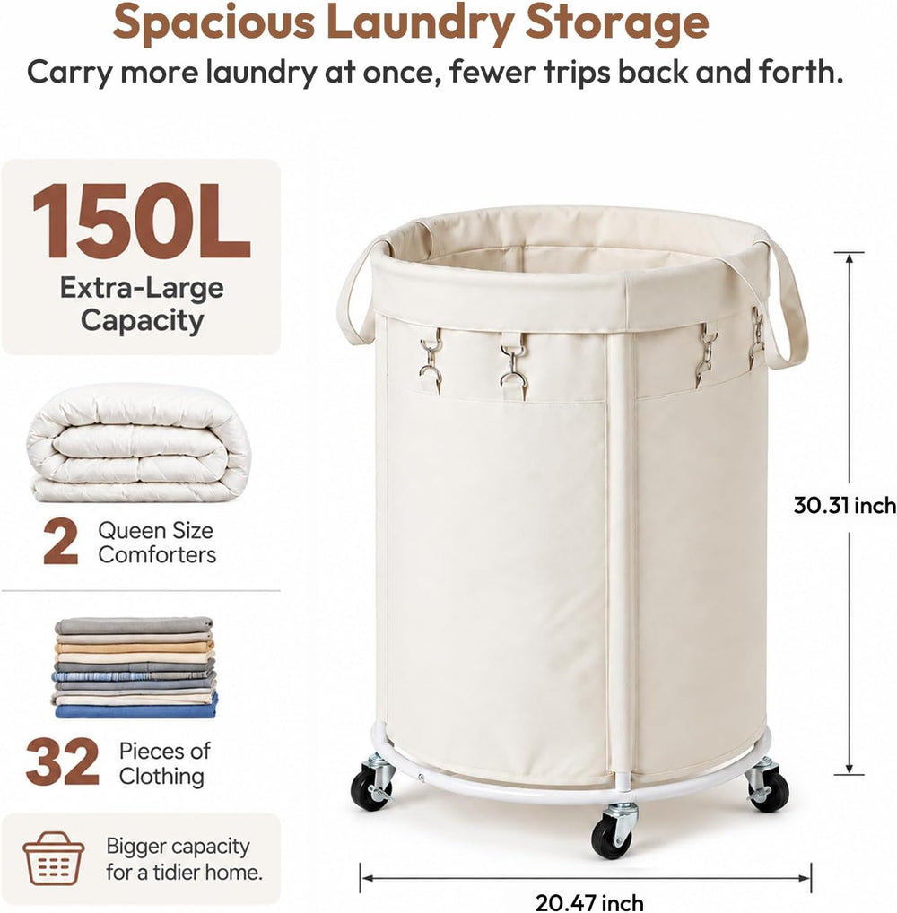 150L Large Capacity Rolling Laundry Basket Hamper with Wheels, Clothes hamper...