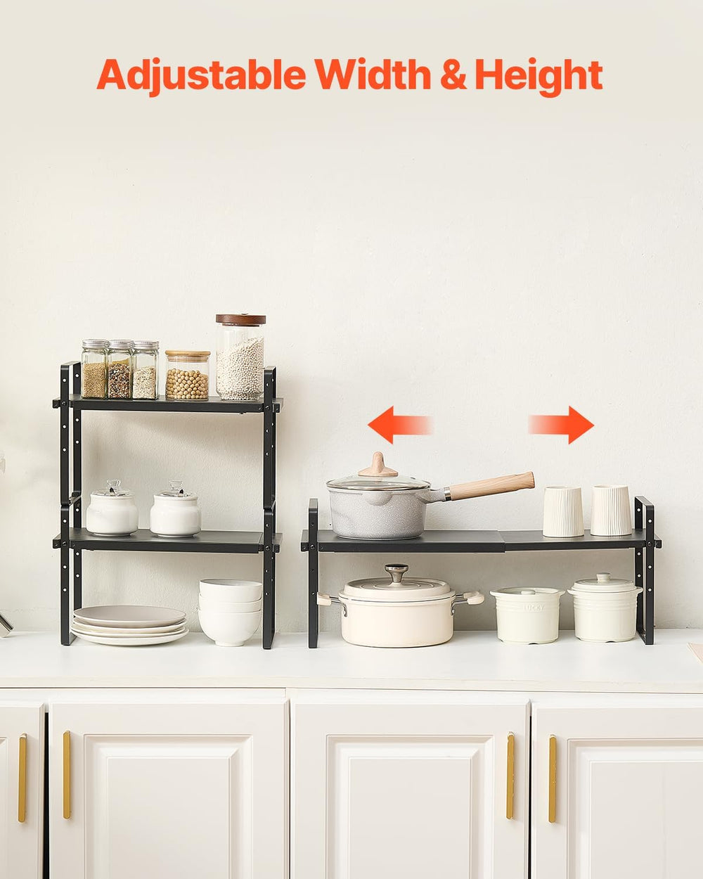 VEVOR Adjustable Kitchen Cabinet Shelf Organizer, Expandable 2 Tier Cabinet S...