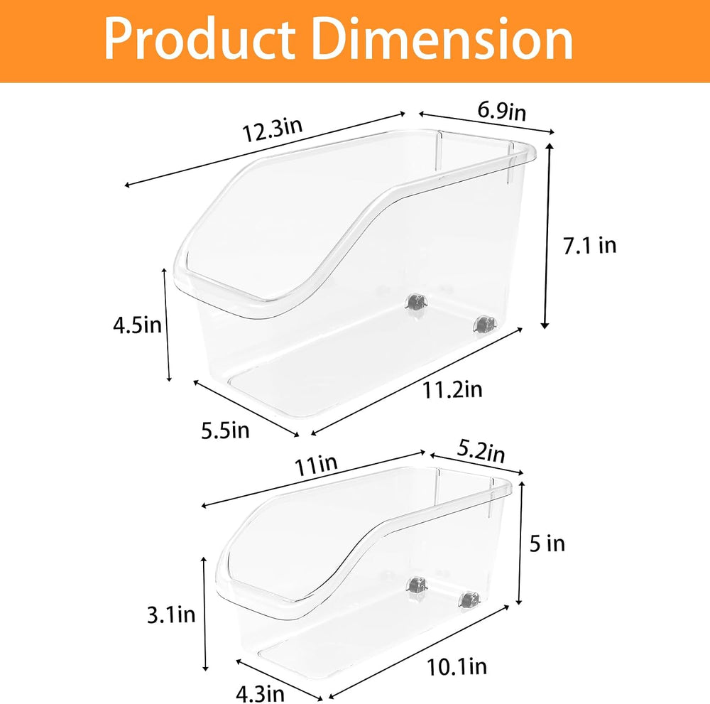8 Pack Plastic Storage Bins with Wheels, Clear Pantry Organizer Bins