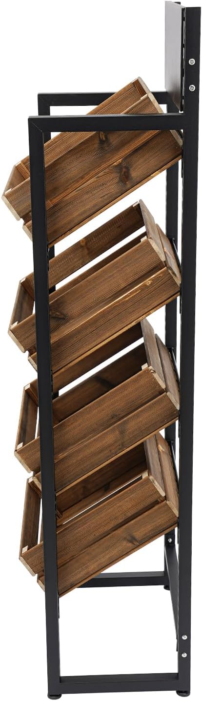 4-Tier Wood Fruit Vegetable Storage Basket Stand, Market Retail Display Rack ...