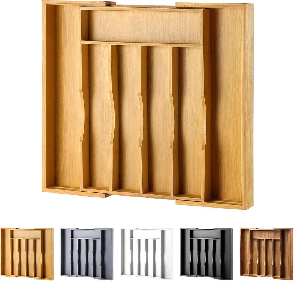 Expandable Bamboo Kitchen Drawer Organizer for Cutlery and Utensils, Adjustab...
