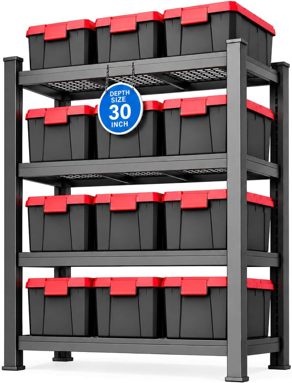 4 Tier Tote Rack for Storage Bins, Black, 55"W x 30"D x 72"H
