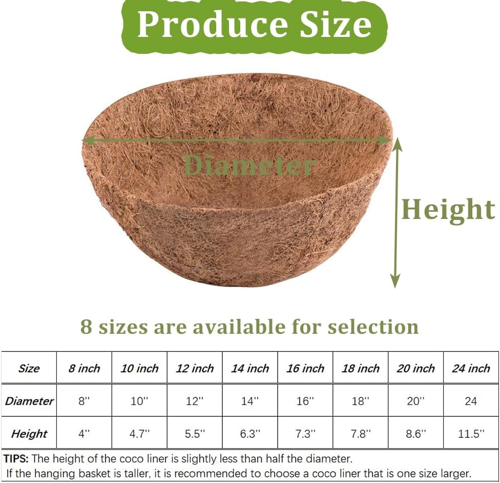 Coco Liner for planters 2PCS Replacement Round Plant Basket Liners Natural Co...