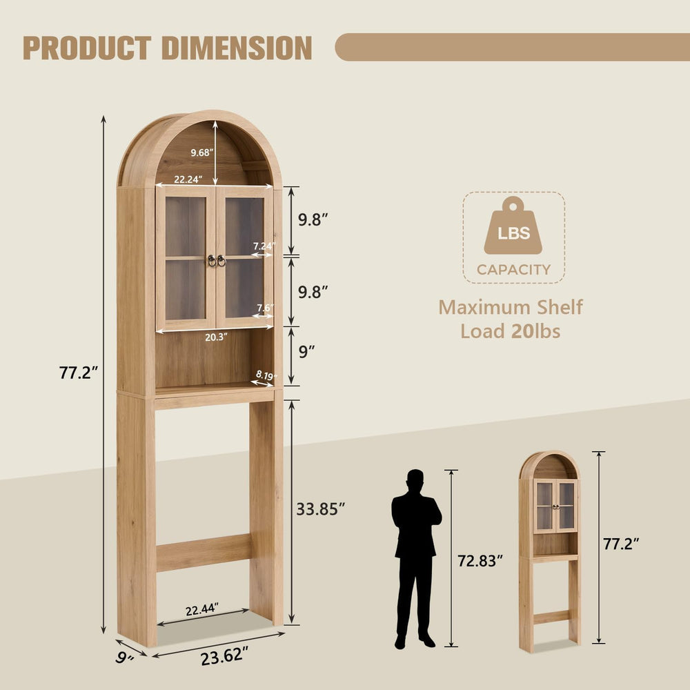 IFGET Arched Over The Toilet Storage Cabinet with Acrylic Doors,Natural Oak
