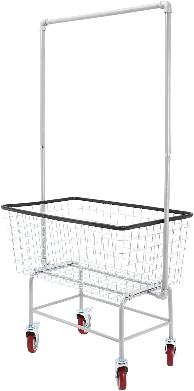Heavy Duty Laundry Cart with Wheels & Hanging Rack - 110lbs Large Rolling...