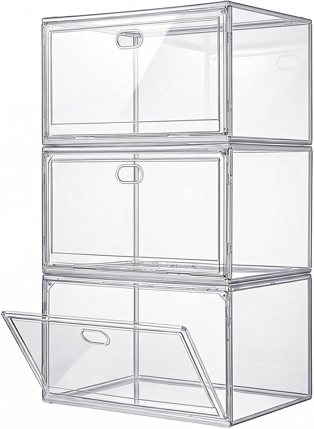 3-Pack Clear Stackable Shoe Display Cases – Large Plastic Storage Bins with M...