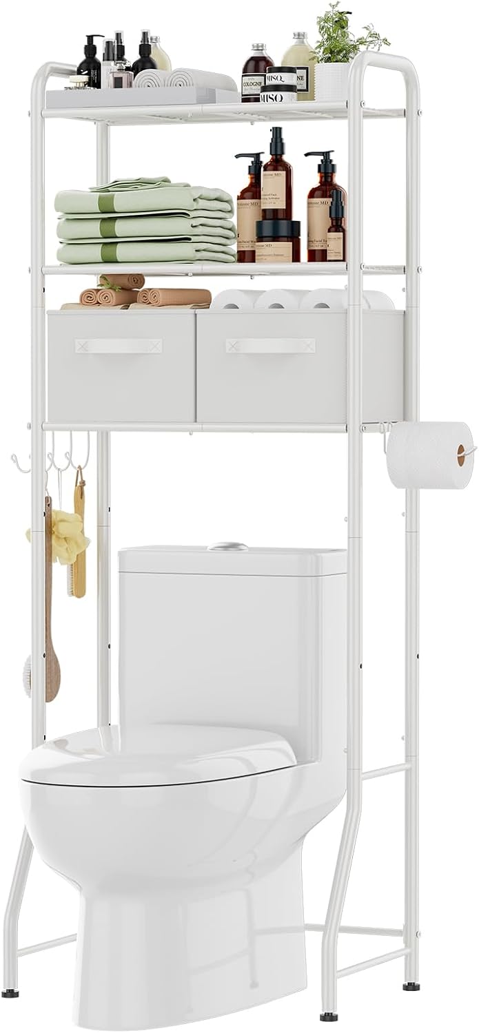 Simple Trending Over The Toilet Storage Rack with Drawers, Metal 3 Tier Bathr...