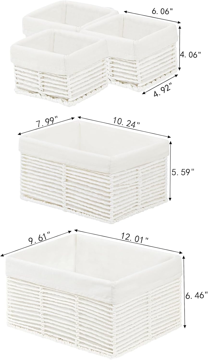 Vagusicc Wicker Storage Basket, Hand-Woven Paper Rope Woven Baskets, Rectangu...