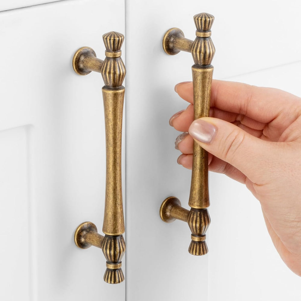 3-3/4 Inch Antique Brass Cabinet Pulls 10 Pack French Style P2408