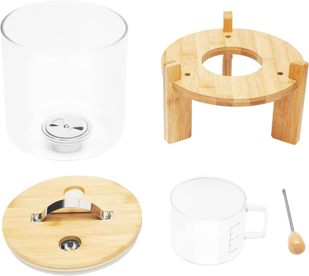 Glass Rice Dispenser, 5L Countertop Flour Cereal Container w/ Bamboo Stand