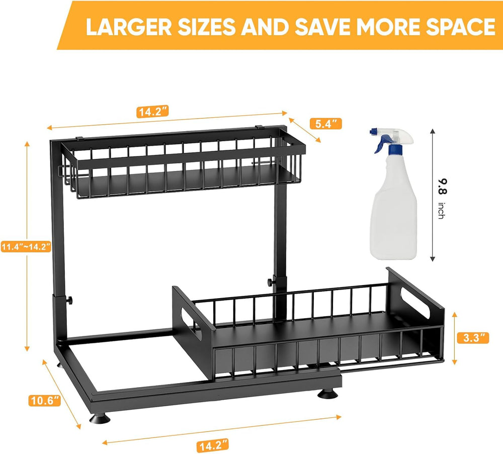 Saydear L-Shaped Under Sink Organizer, 2-Tier Pull-out Cabinet Rack 1-Pack