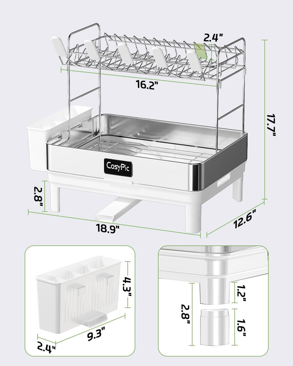 2 Tier Dish Drying Rack, Thicker Premium 304 Stainless Steel Dish Racks for K...