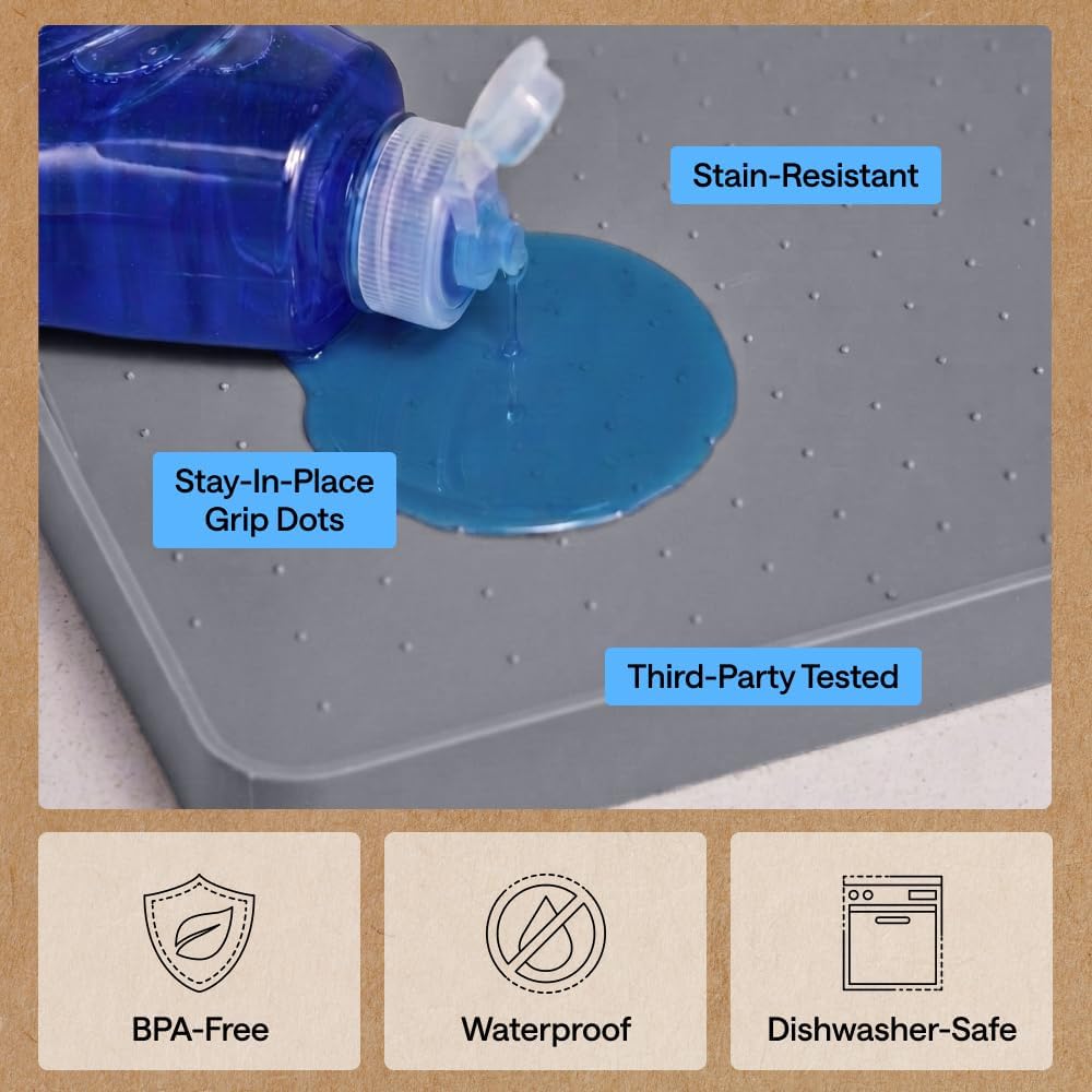 GORILLA GRIP Waterproof Silicone Under Sink Mat, Stay in Place, 34x22 Gray