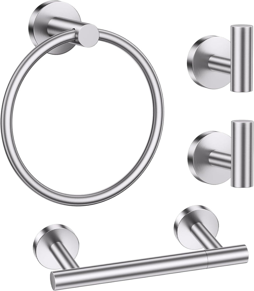 Brushed Nickel Bathroom Hardware Set, Toilet Paper Holder, Towel Ring Hooks