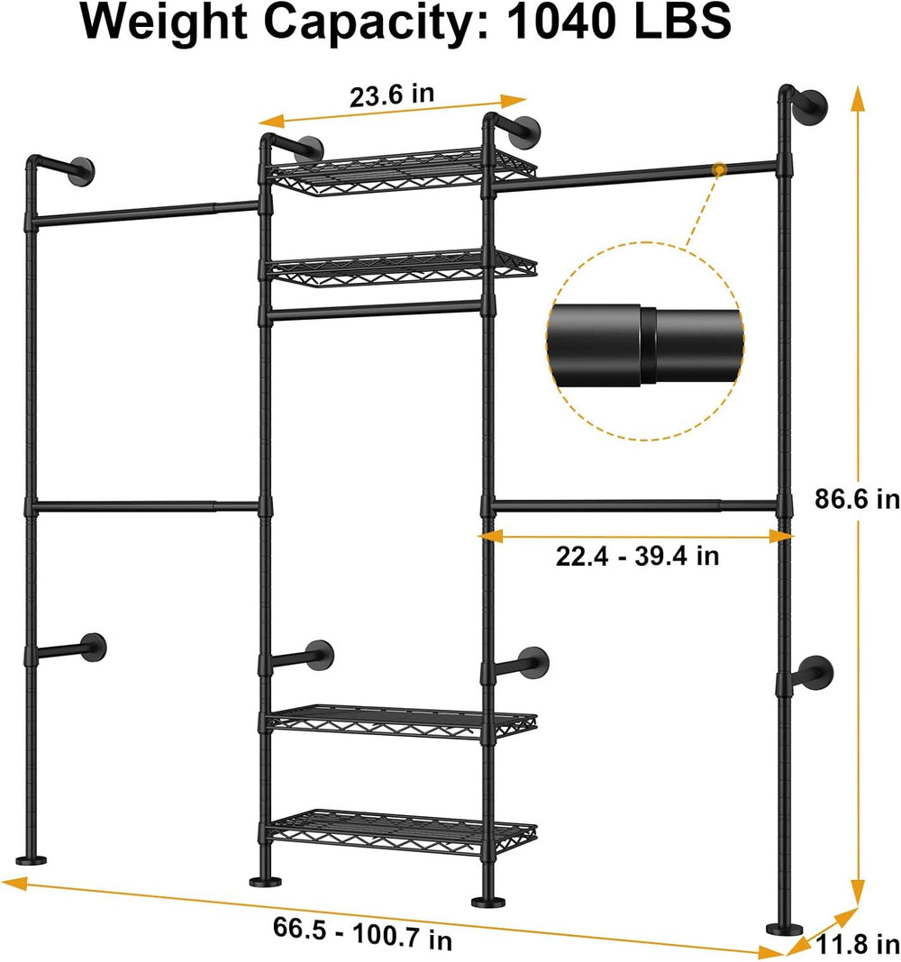 ULIFHOME M7 Wall-Mounted Clothes Rack, Heavy-Duty Garment Closet System