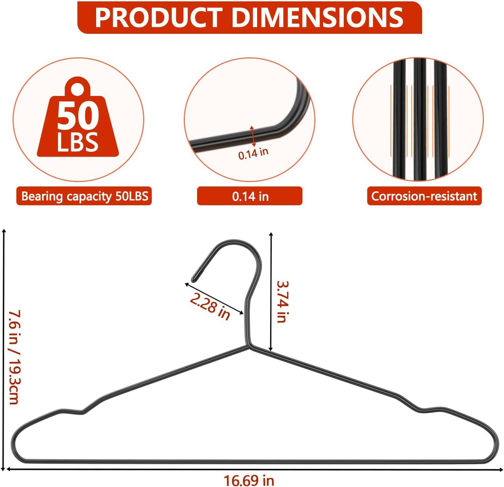 40Pack+5 Clips Luxurious Metal Hanger Set, Upgraded Thicker Black Hangers