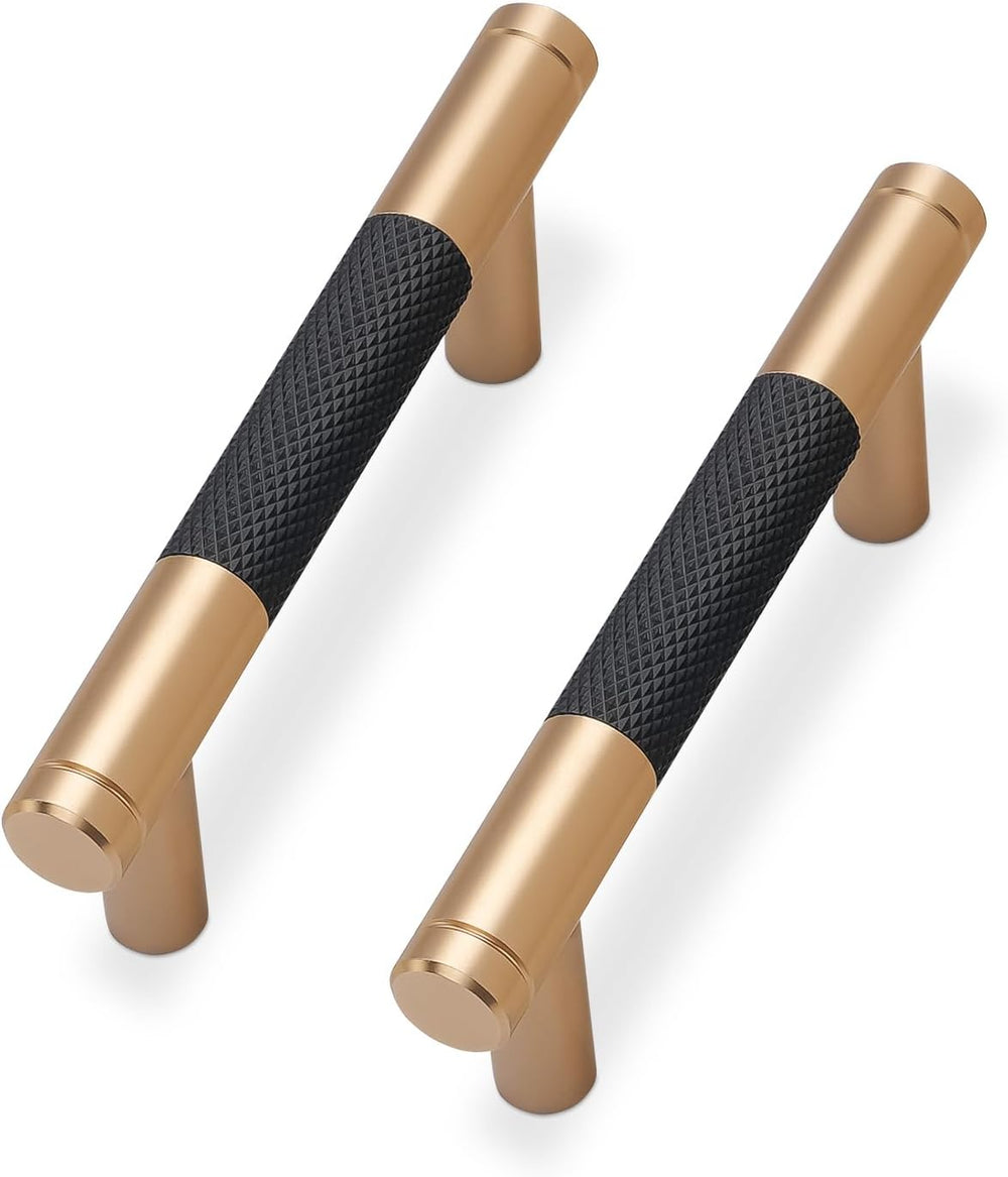 10 Pack Matte Black and Champagne Bronze Cabinet Pulls knurled 3 Inch Hole Ce...