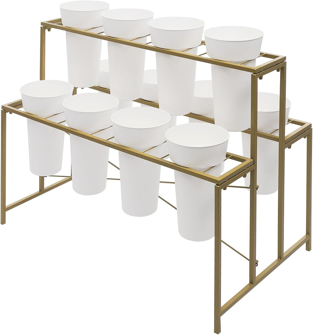 Flower Display Stand with 12pcs Buckets,3 Layers Moving Plant Stand Cart Shel...
