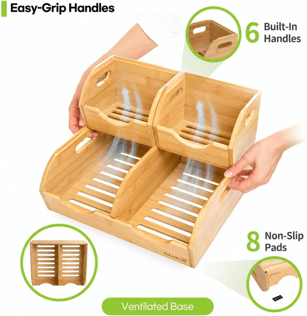 Potato and Onion Storage Bin, Stackable Bamboo Pantry Storage Organizer