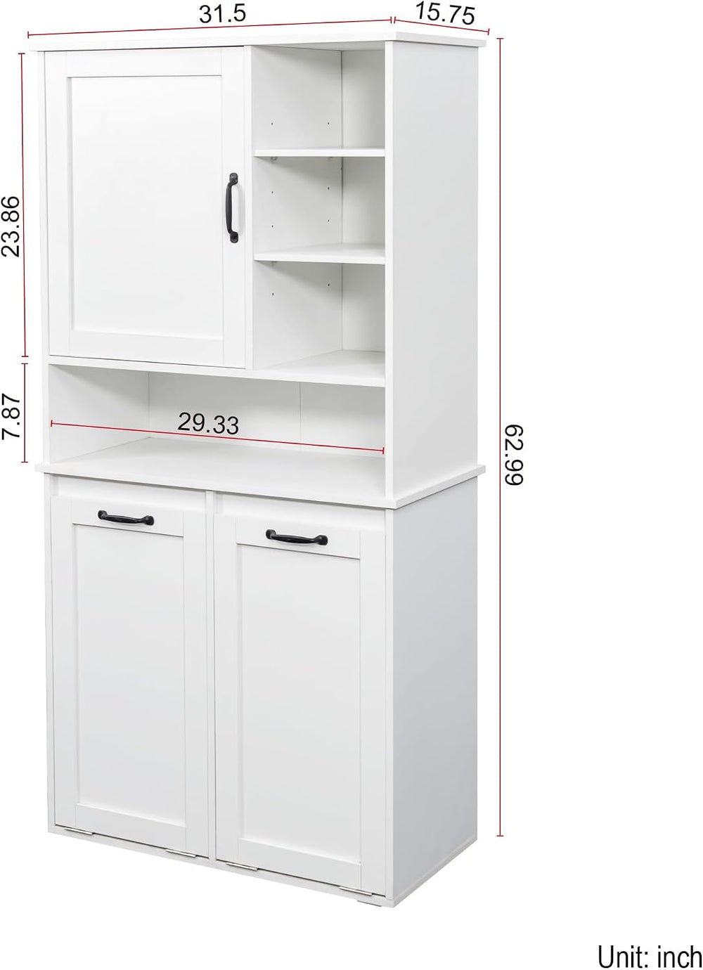 LUMISOL 63'' Double Tilt Out Laundry Hamper Cabinet, Tall Bathroom St...