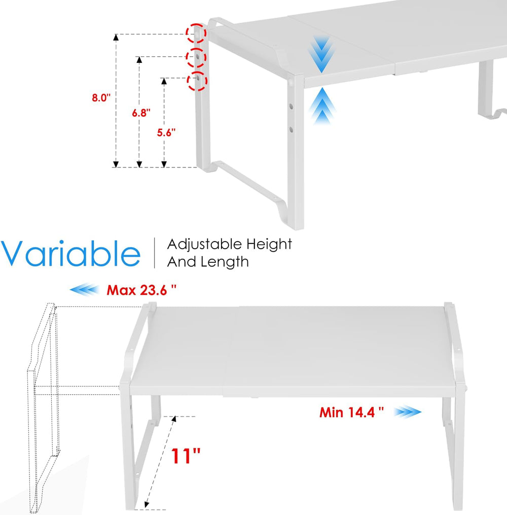 2 Pack 11” Depth Expandable Kitchen Cabinet Organizer Shelves, Heavy Duty Kit...