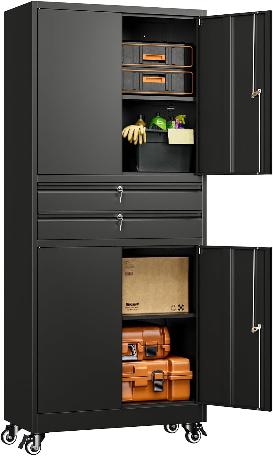 Yizosh Metal Garage Storage Cabinet with Locking Doors and Adjustable Shelves...