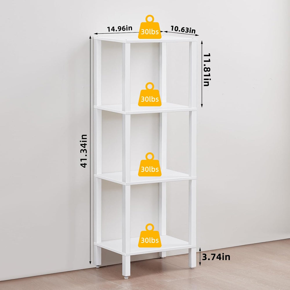 4 Tier Small Bookshelf, Narrow Tall Shelf, Wooden Book Shelf, White