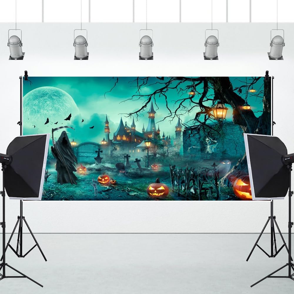 20x10ft Halloween Night Backdrop Moonlit Halloween Castle Photography Backgro...