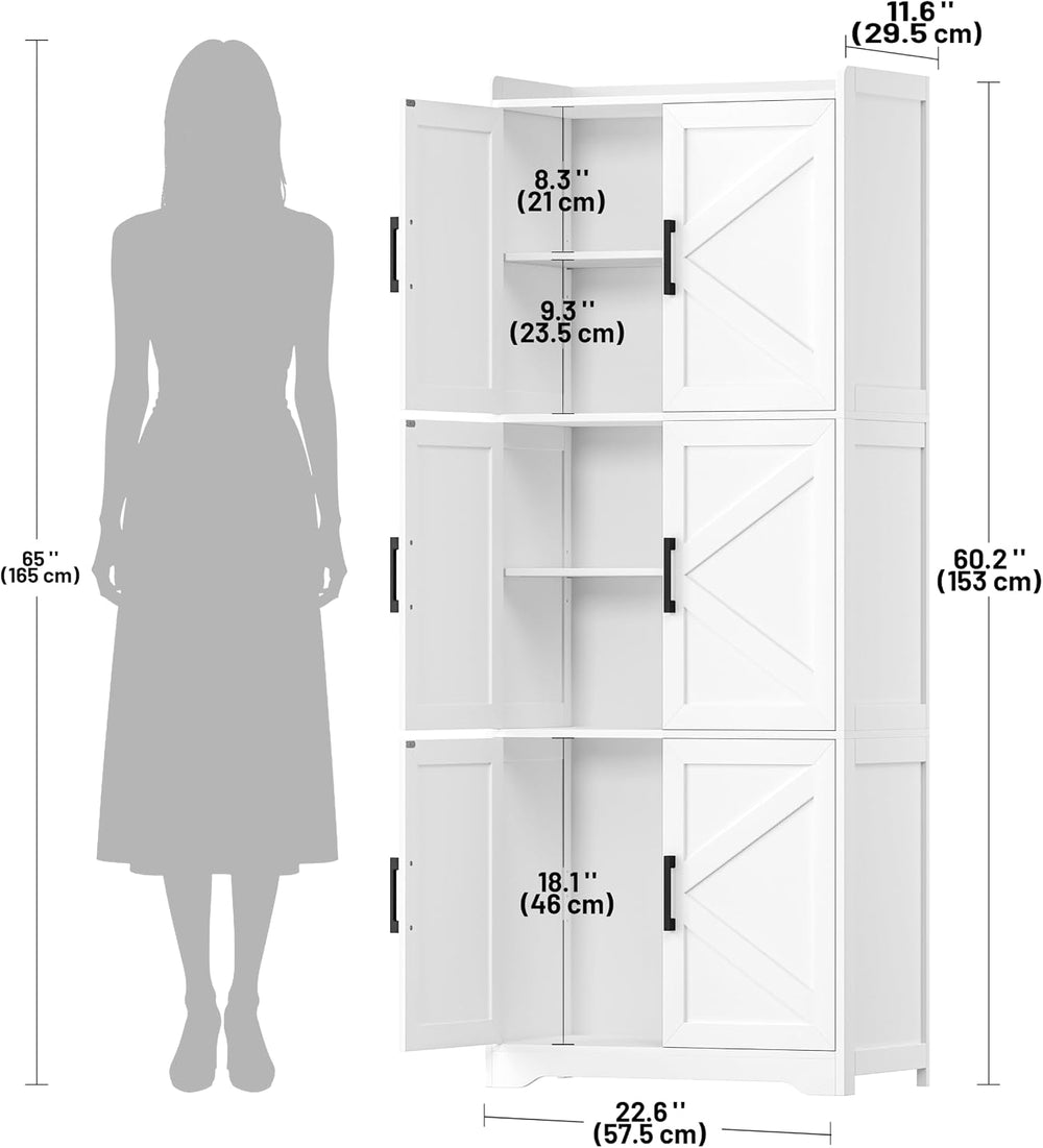 Akxomel 60.2''H Tall Bathroom Storage Cabinet with 6 Door, Pantry Cab...