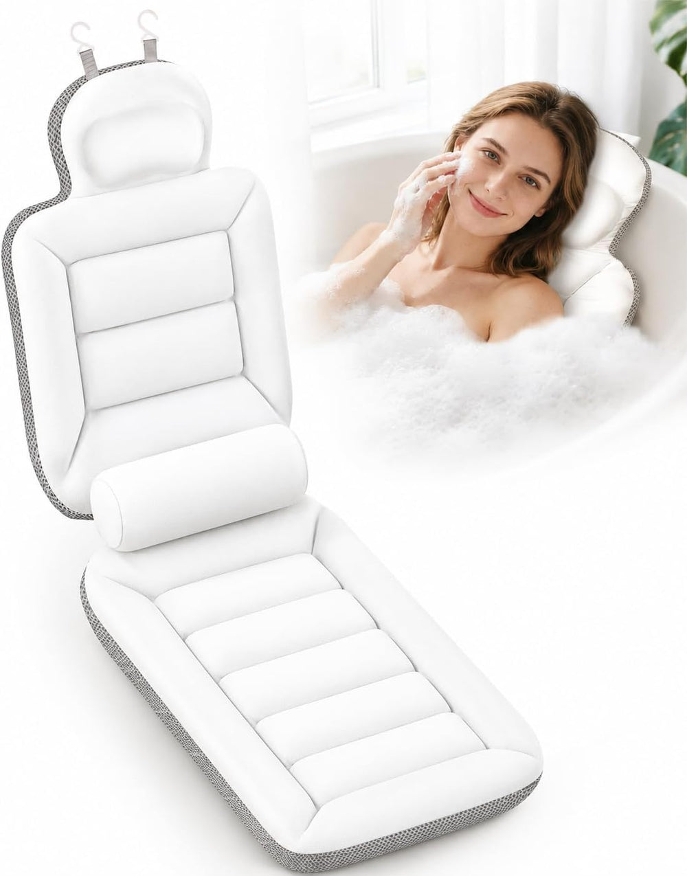 Full Body Bath Pillow for Bathtub, White 52" x 17"